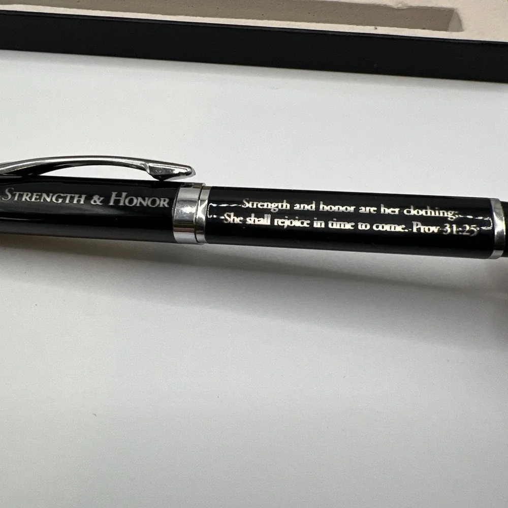 NIB Deluxe Scripture Pen with 2 ink refills Strength‎ & Honor Proverbs 31:255